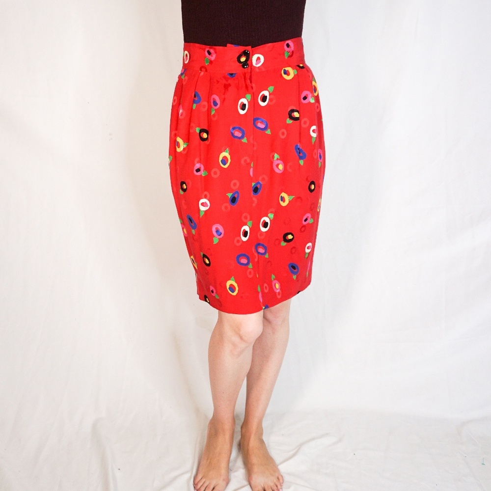 UNGARO TER EMANUEL Red Abstract Floral Skirt - Picture 1 of 6